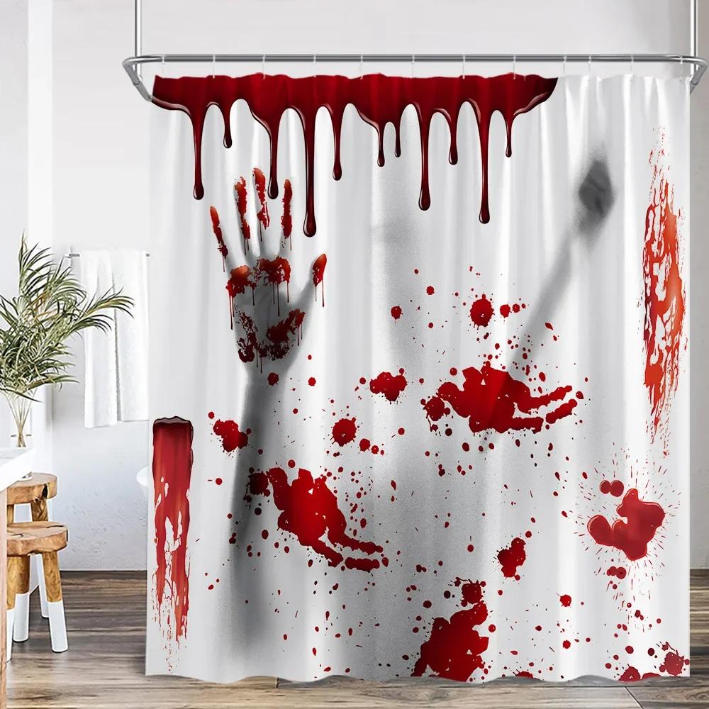Bloody Handprints Halloween Blood Drops Help Me Shower Curtain Horror Bathroom Decoration Shower Curtain