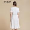 PORTS Women's Solid Short Sleeve V-Neck Belted Midi Dress