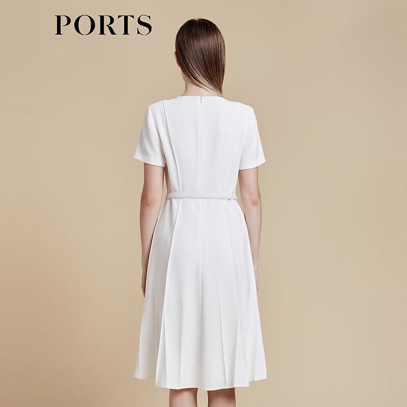 PORTS Women's Solid Short Sleeve V-Neck Belted Midi Dress
