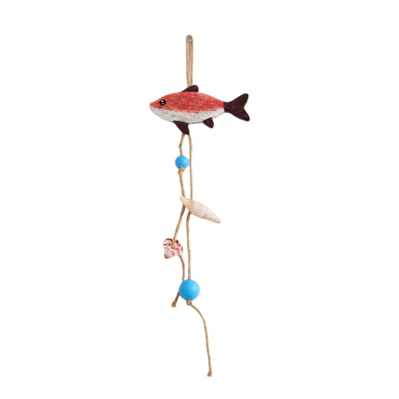 Wood Fish Wall Hanging Decors for Entryway, Bedroom, or Living Room, Ocean Theme Piece with Rope and Color Detail Trim