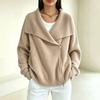 Women's Double Zipper Knit Cardigan Sweater with Lapel Collar for Casual Fashion