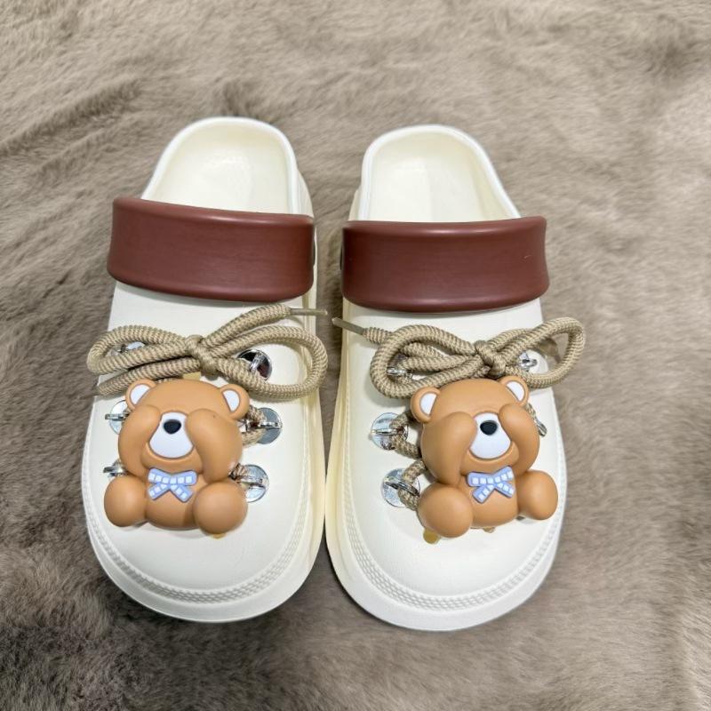 

New cartoon bear eva hole shoes women s outer wear parent-child fashion versatile soft sole non-slip bag head sandals 35-36 белый