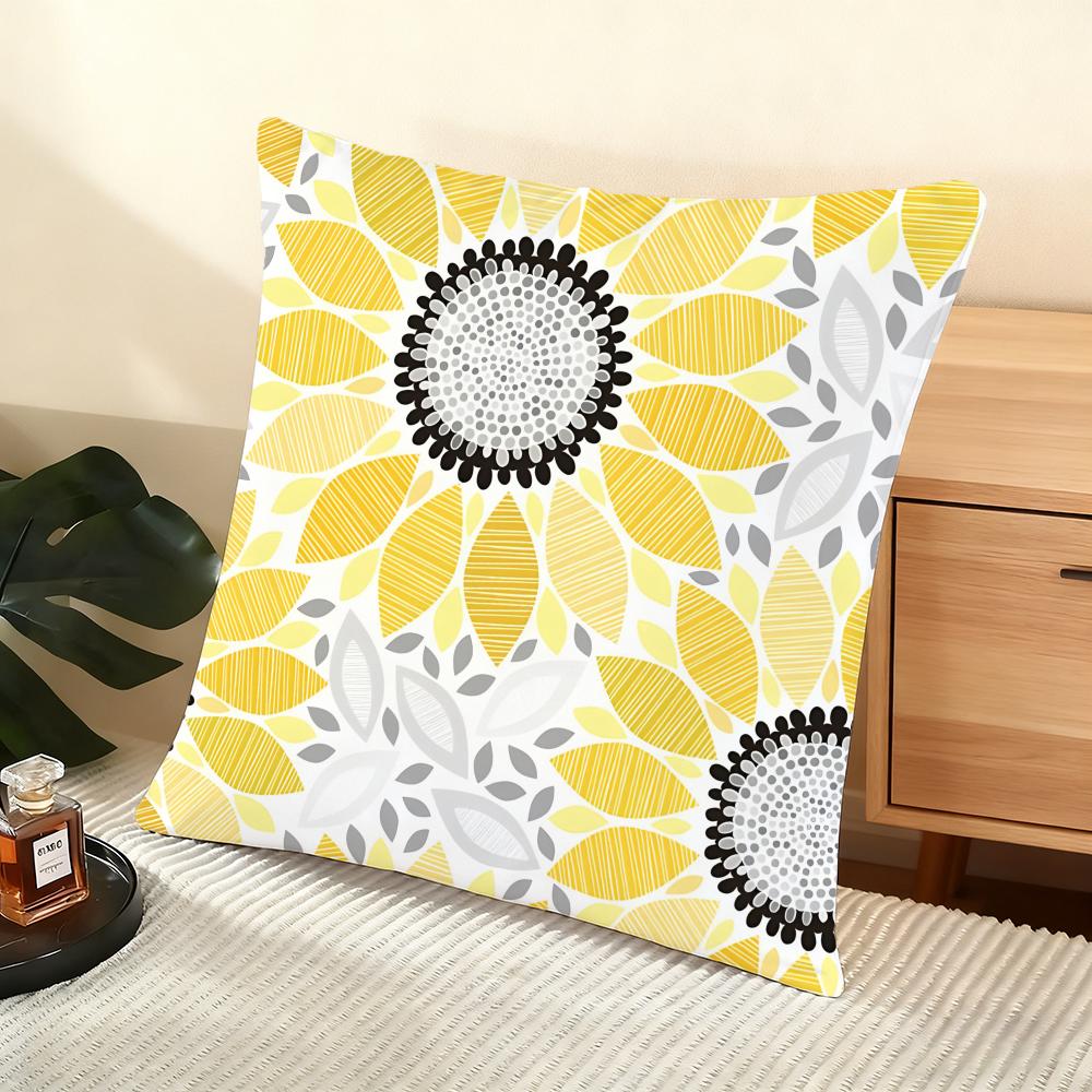 Sunflower Pattern Cushion Cover Soft Short Plush Pillow Cover Smooth Cozy Texture Aesthetic Cushion Case Home Decor