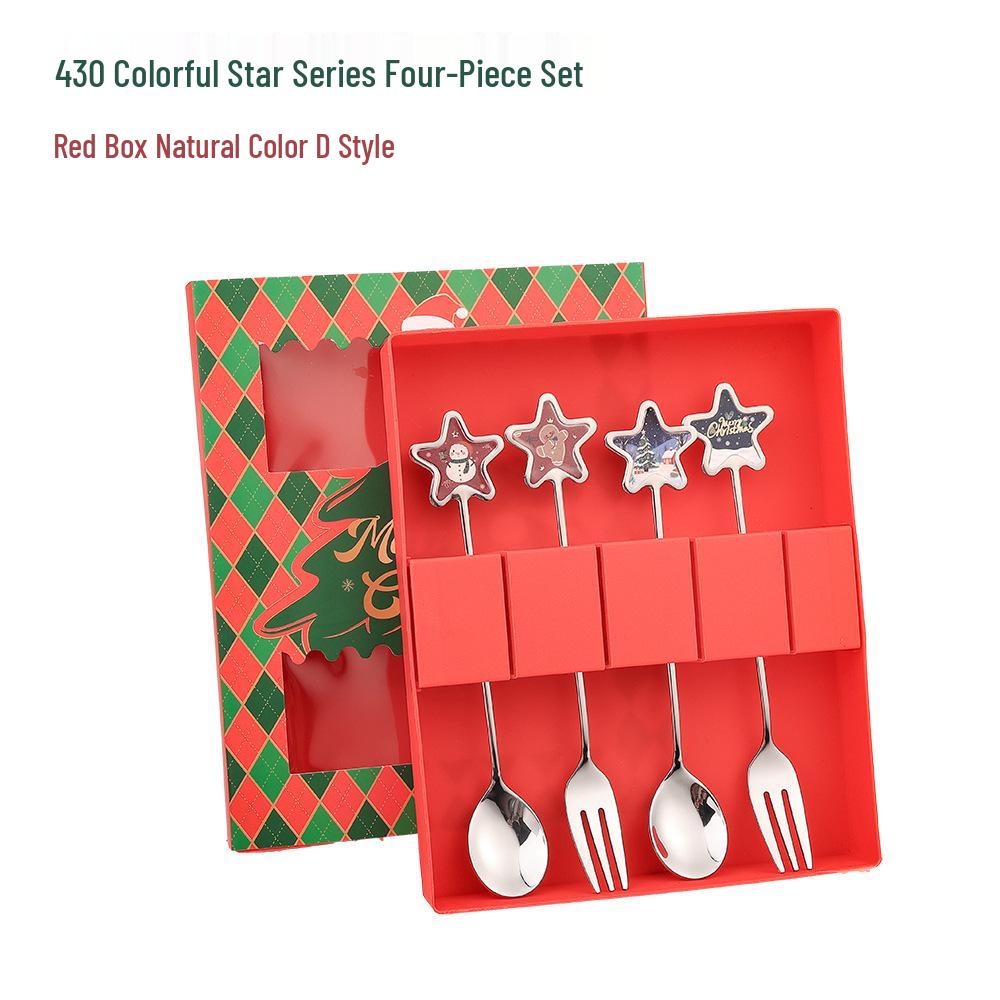 Christmas Cartoon Stainless Steel Spoon & Fork Set – Festive Cutlery with Gift Box