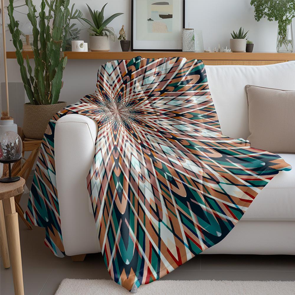 Iridescent Abstract Geometric Pattern Acrylic Velvet Throw Blanket Sofa Bed Decorative Home Decor Gift