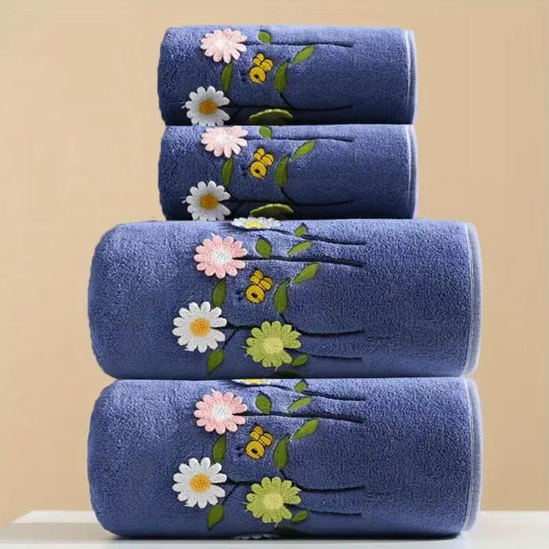 Flower-embroidered Bath Towel, Thickened Coral Fleece Absorbent Quick-drying Towel, Bath Towel