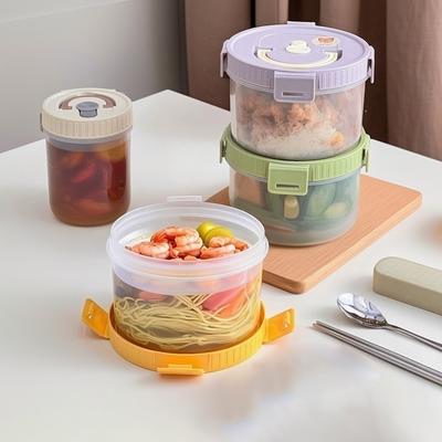 Worthbuy Contenitore Pranzo Rotondo Trasparente in Plastica da 1100ml con Manico, Adatto al Microonde, Portatile, Grande Capacità, per Studenti