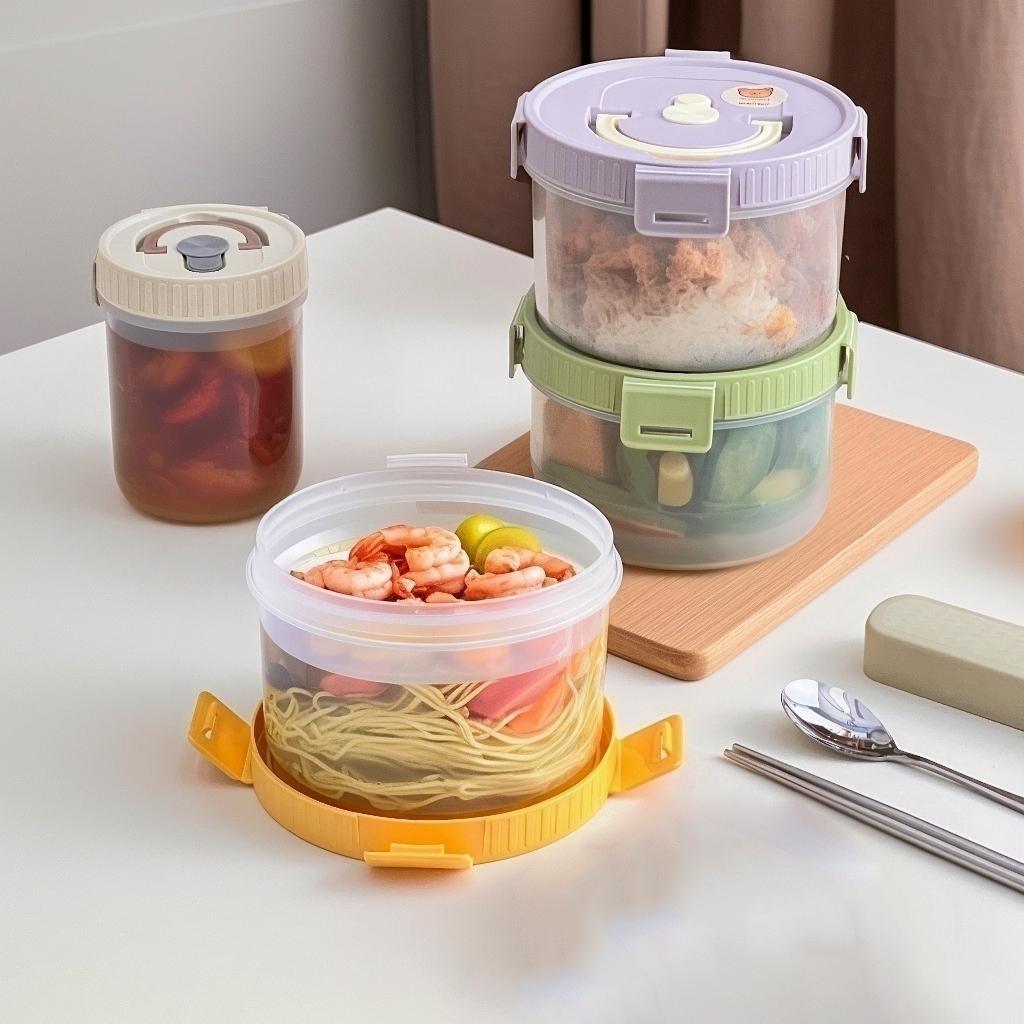 Worthbuy 1100Ml Round Clear Plastic Lunch Box With Handle Microwave Safe Portable Large Capacity Food Container For Students
