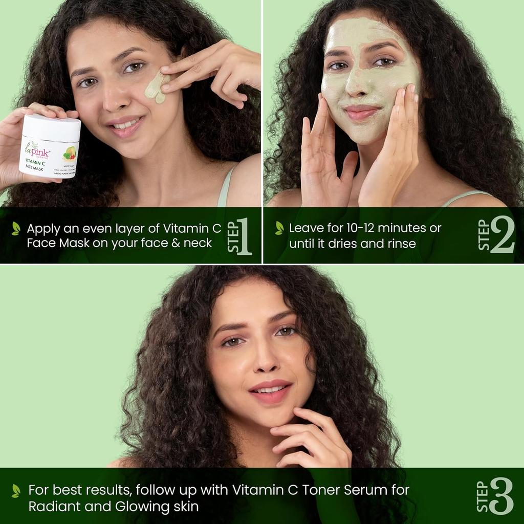 La Pink Vitamin C Face Mask with White Haldi & Kakakdu Plum | For Glowing Bright Skin | 100% Microplastic Free Formula | All Skin Types | 100gm
