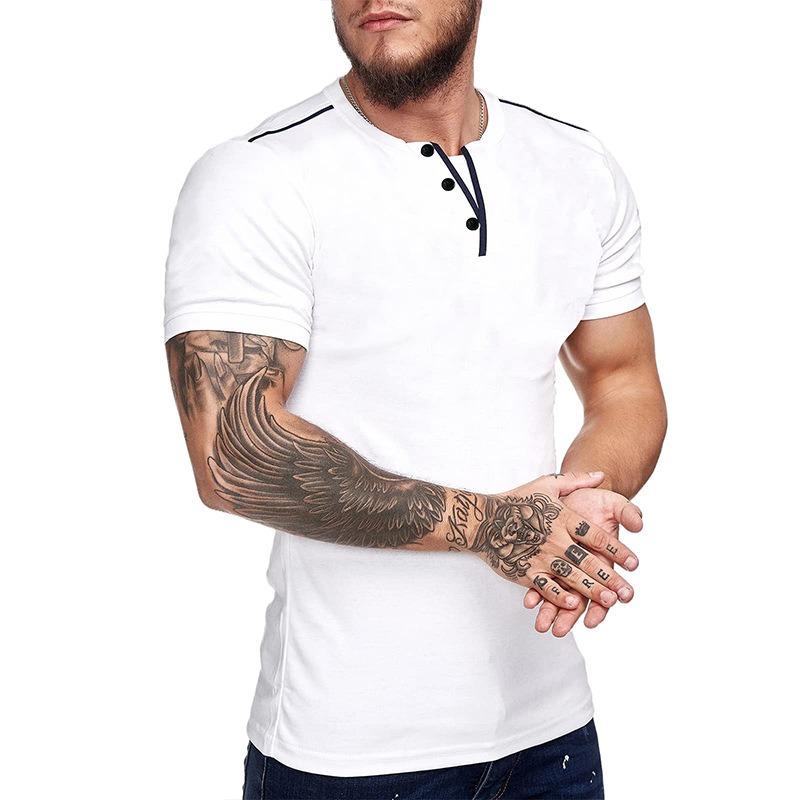 Mens Slim Fit V Neck Henley Short Sleeve Solid Casual T Shirt