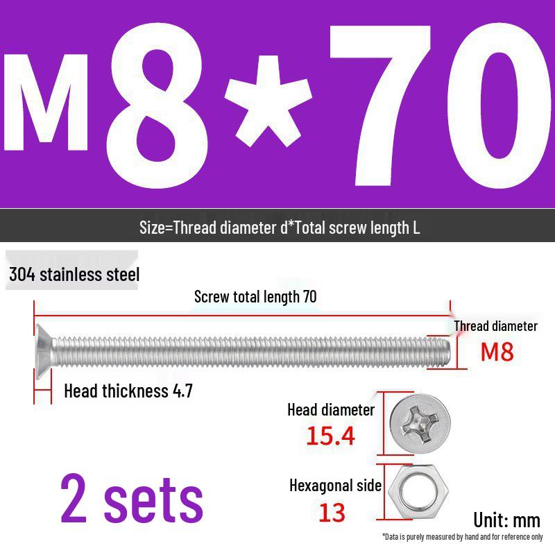 304 Stainless Steel Extra Long Phillips Flat Head Screws and Nuts Set (2M, 3M, 4M)