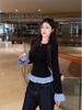 Korean Style Retro Two-Piece Plaid Patchwork Women's T-shirt for Autumn/Winter