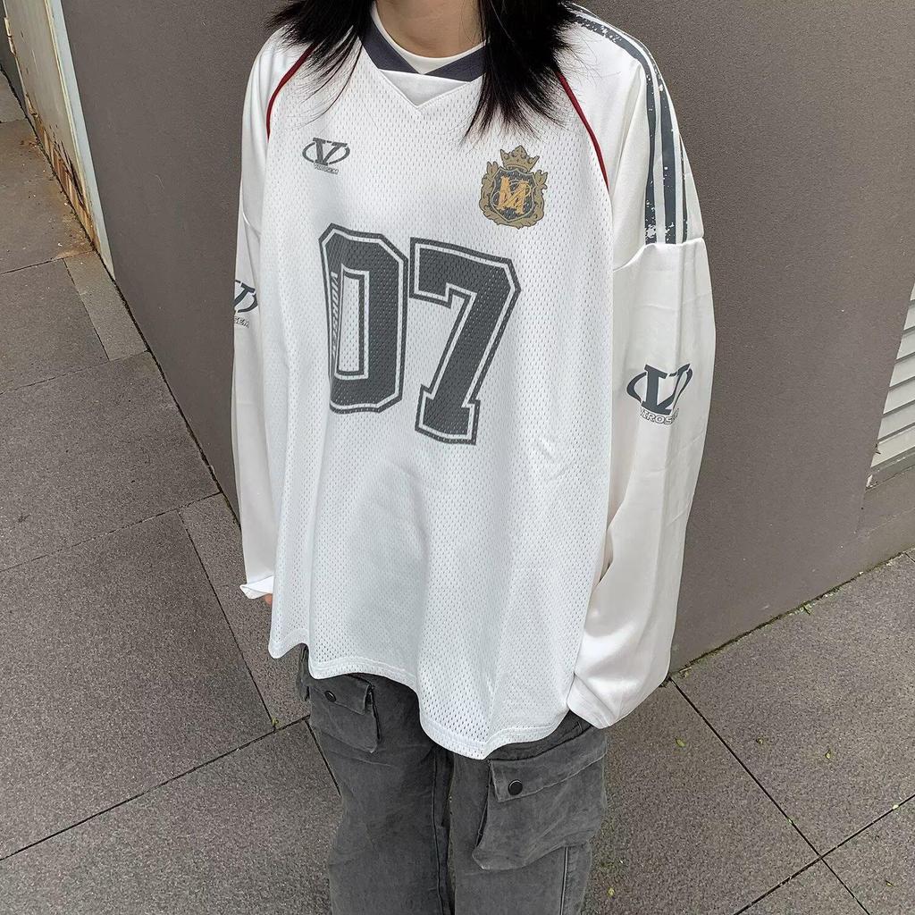 Pánský volný hiphopový graffiti síťovaný top s dlouhým rukávem