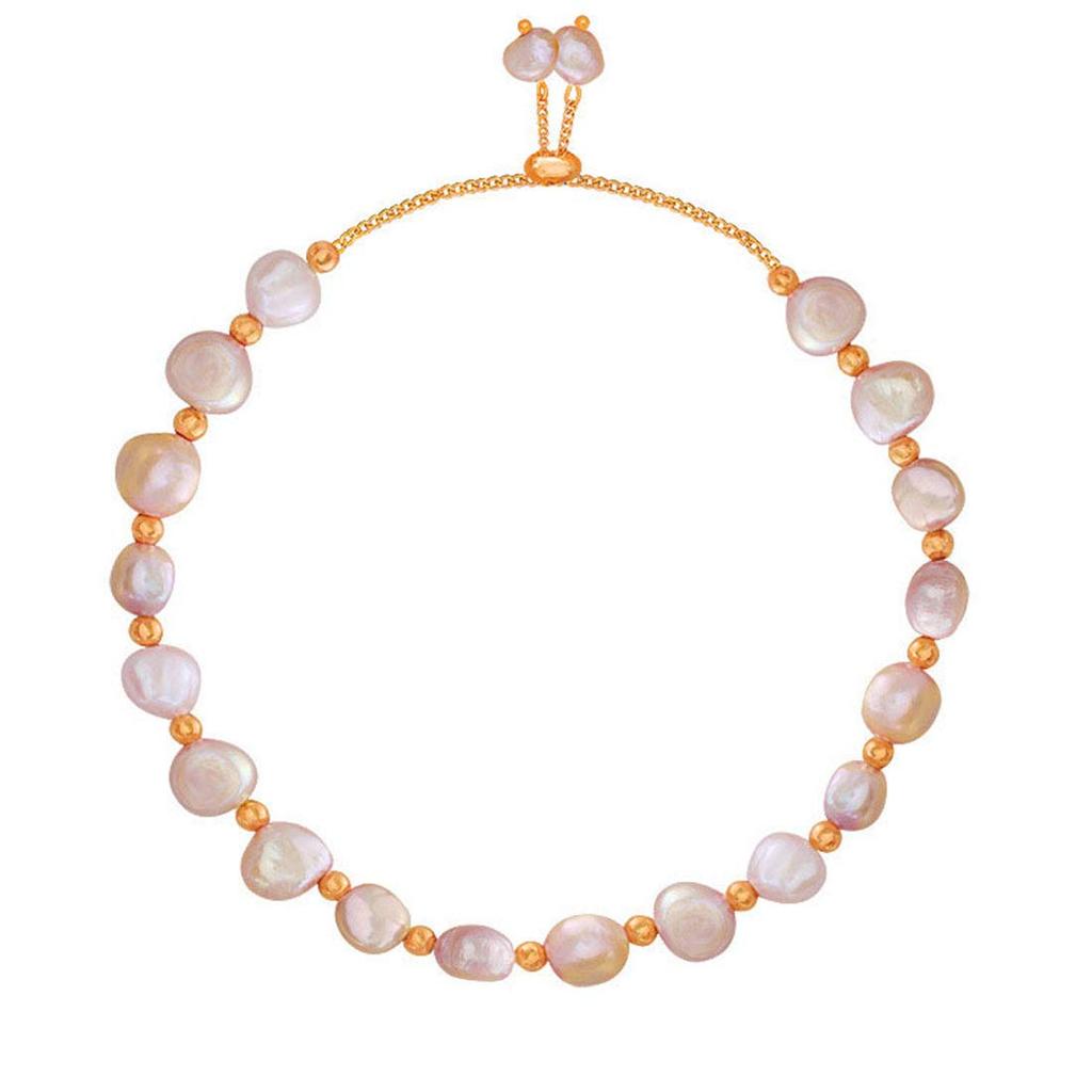 Deelfel Pink 18k Pearl Bangle with Titanium Natural Adjustable Fashion Accessory Women's Bracelet, Gold, Chain, Pearl, Size, Wedding, Party,