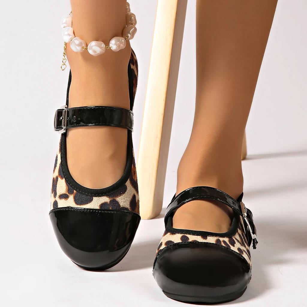 Smile Circle Samt Mary Jane Ballerinas Damen Schuhe Leopardenmuster Bequem Weich Runde Zehenpartie Flache Schuhe für Damen