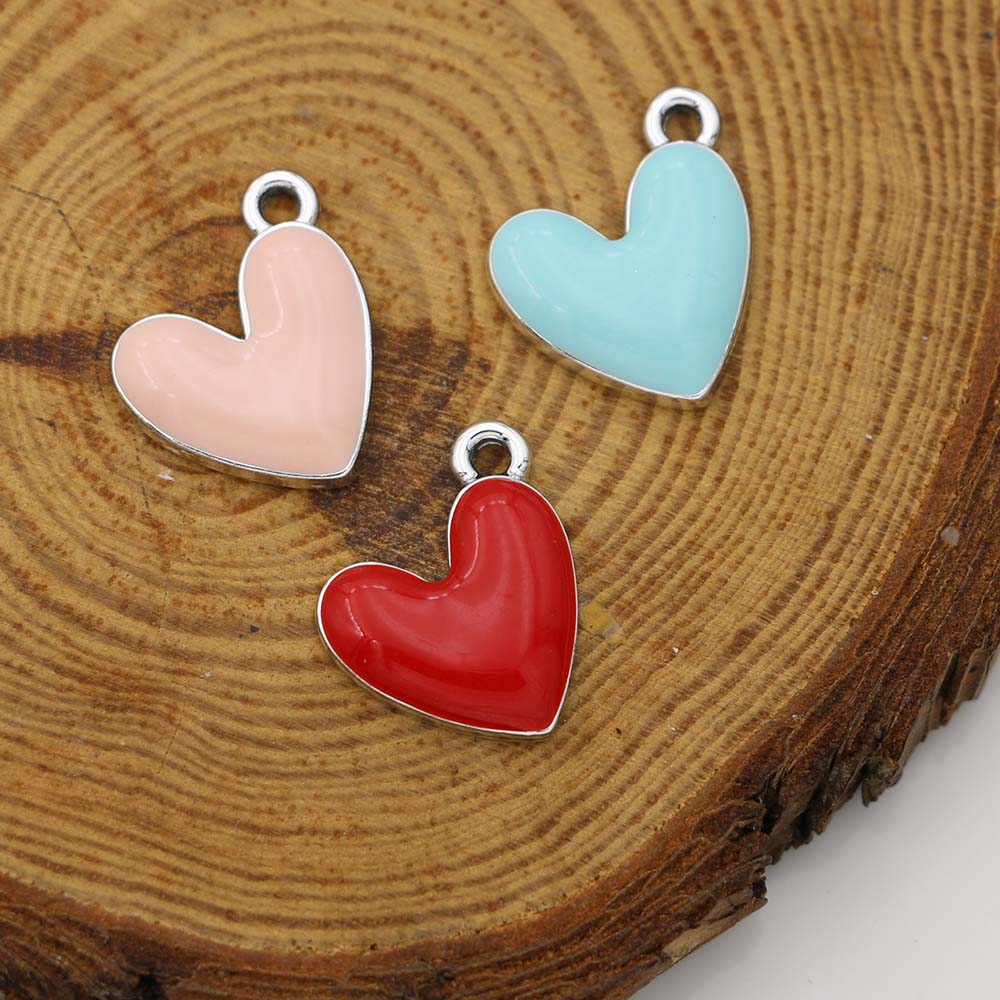 10Pcs Silver Plated Enamel Red Heart Charms Pendant For Jewelry Making Earrings Bracelet Necklace Accessories Diy Findings