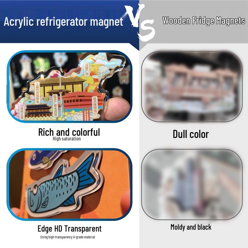 Custom Acrylic Soft Magnetic Cartoon DIY Epoxy Resin Chinese Style City Refrigerator Magnets