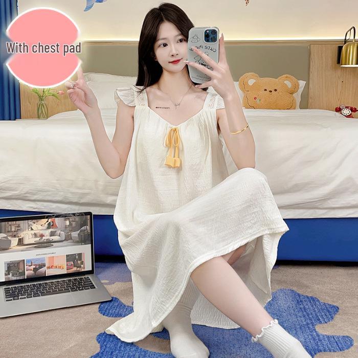 

Women s Summer Sweet Princess Cloud Cotton Camisole Pajamas with Built-in Bra, Plus Size Long Nightgown for Homewear M