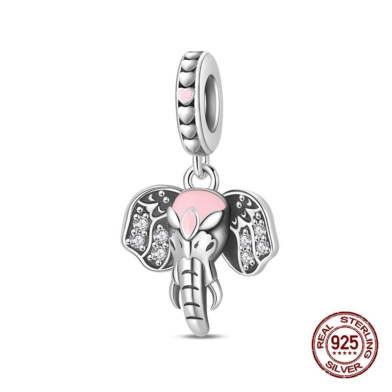 Compatible With Authentic Bracelets Copper Charm Bead Charms Bead Charms Pink Flowers Elephants Charm Bead Charms Ideal For Women Fine Do It Yourself
