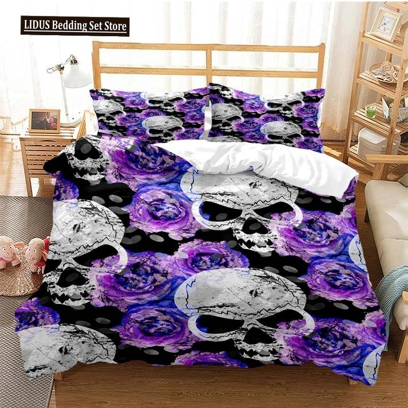 Sugar Skull Duvet Cover Set Queen Size Flowers Skeleton Bed Linen Double Bedding Set With Pillowcase King Size Skull Quilt Cover