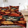 3pcs Autumn Leaves Cat Duvet Cover Set - Includes 1 Duvet Cover and 2 Pillowcases, No Quilt Core, All-Season Home Decor yy251111039