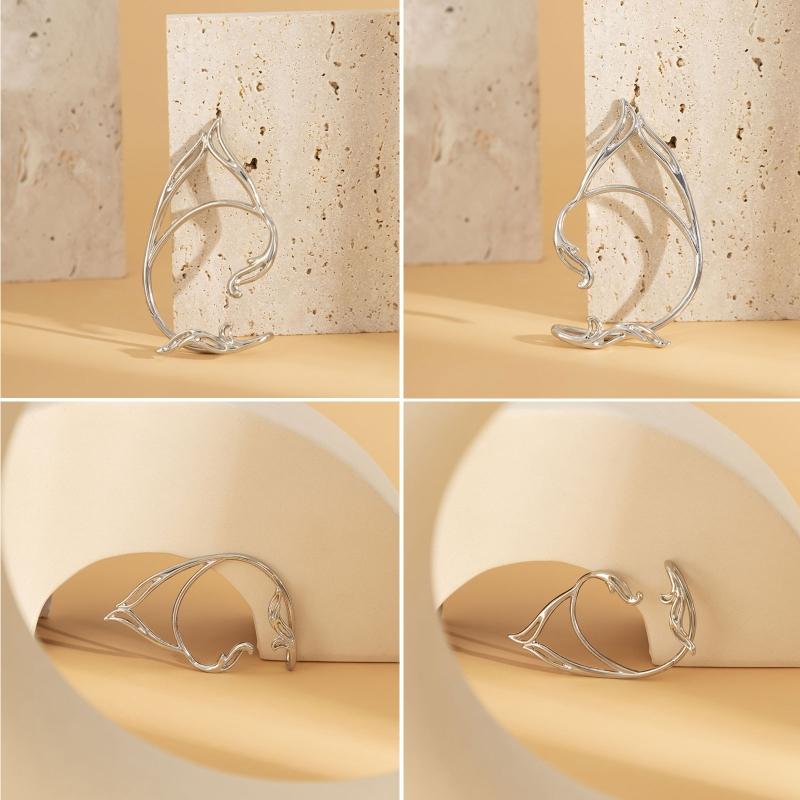 European and American Jewelry Novelty Single Metal Three-dimensional Earring Female Hollow Cat Ear Outline Elf Ear Clip