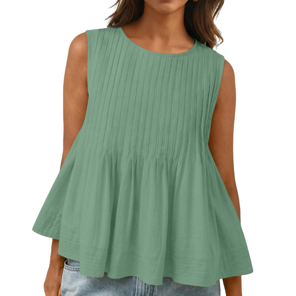 Women's Color Pleated Slimming Loose Vest Shirt