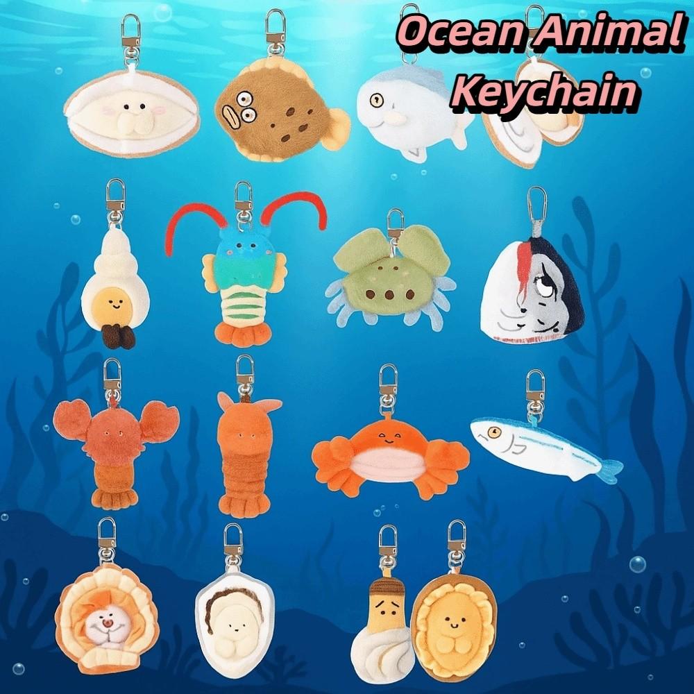 Soft Fluffy Sea Keyring Kawaii Cartoon Plush Pendant Bag Charm Ocean Animal Keychain Home Decor