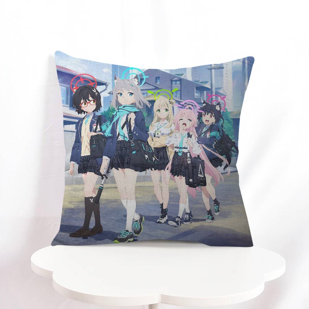 B-blue Archive Anime Throw Pillow Cover 45x45cm Soft Cozy Cotton Outdoor Decorative Pillowcase Covers With Zipper For Couch