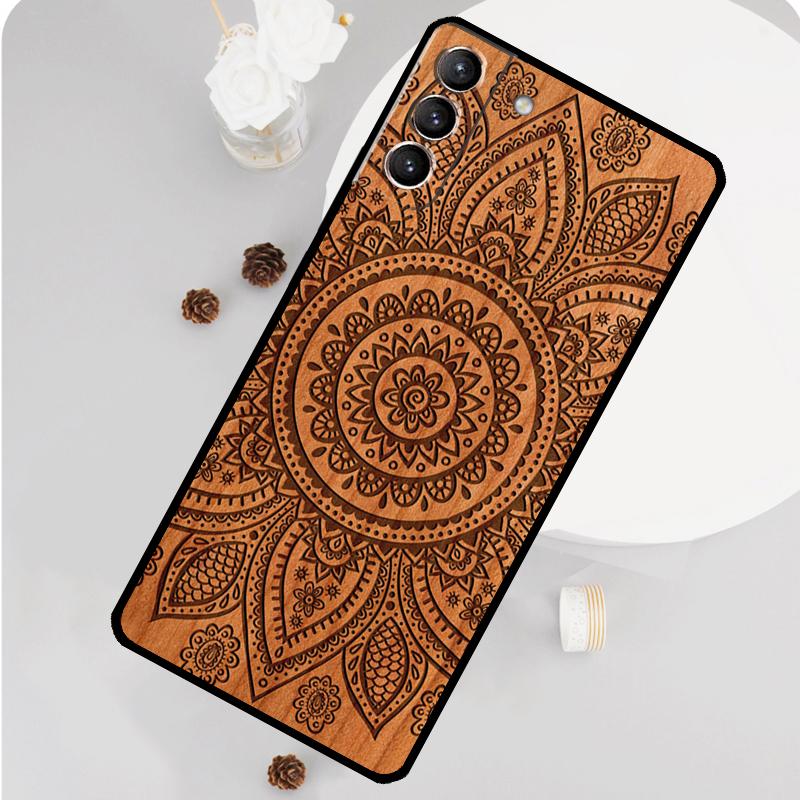 Mandala Blume Holz Handyhülle Für Samsung Galaxy S25 S26 Ultra S20 S21 S22 S23 S24 S10 Plus S25 FE Funda Abdeckung