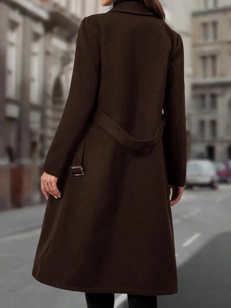 European & American Women's Slim-Fit Double-Breasted Belted Long Woolen Trench Coat