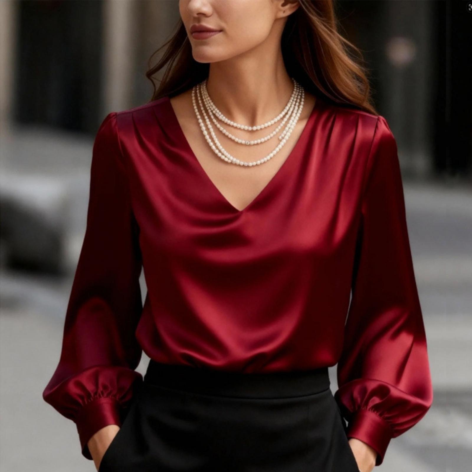 

Women s Fashionable, Casual And Versatile Long,sleeved Shirt Top XL винний