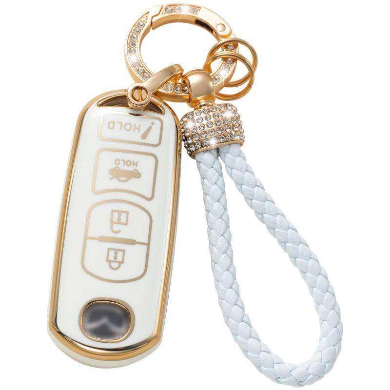 Gold-Rimmed Car Key Set with Diamond Ring Pendant Key Chain