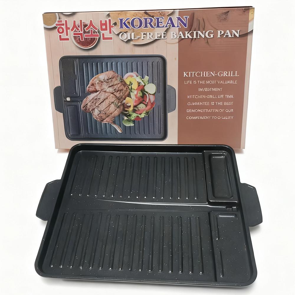 KOSUN Korean Grill Pan Barbecue Guipan Casting Aluminum Triple Flatbed Meatballs Steak Pot House Cardboard Oven Outdoor Indoor