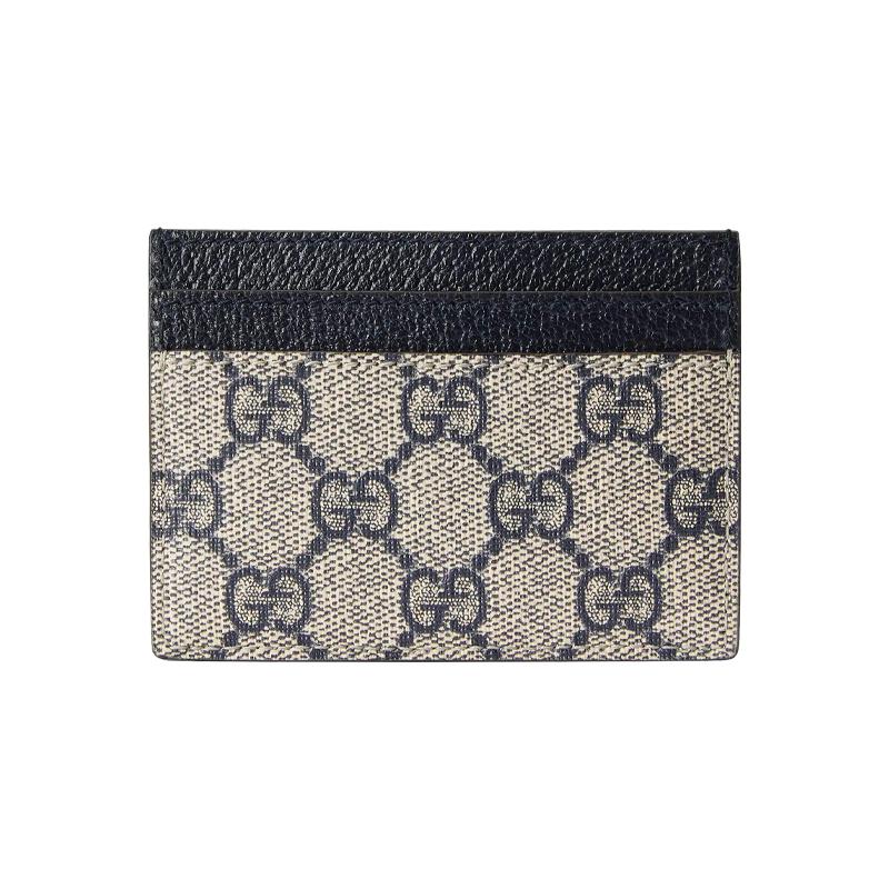 Gucci Ophidia distressed old flower logo striped webbing canvas patchwork card holder card bag women's blue