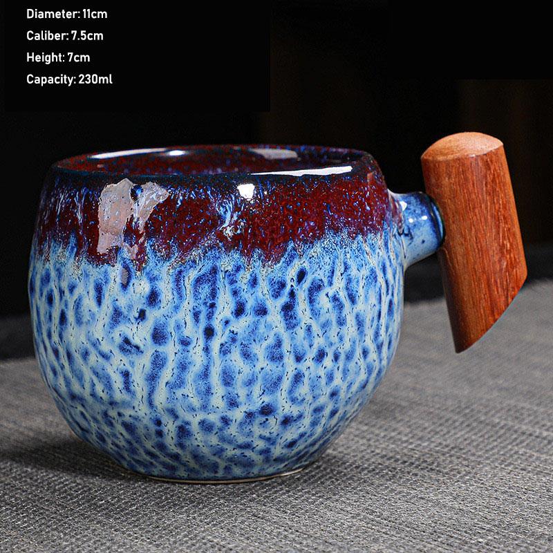 Kiln Change Ceramic Tea Cup with Wooden Handle Creativity Milk Cup Suitable for Office and Home