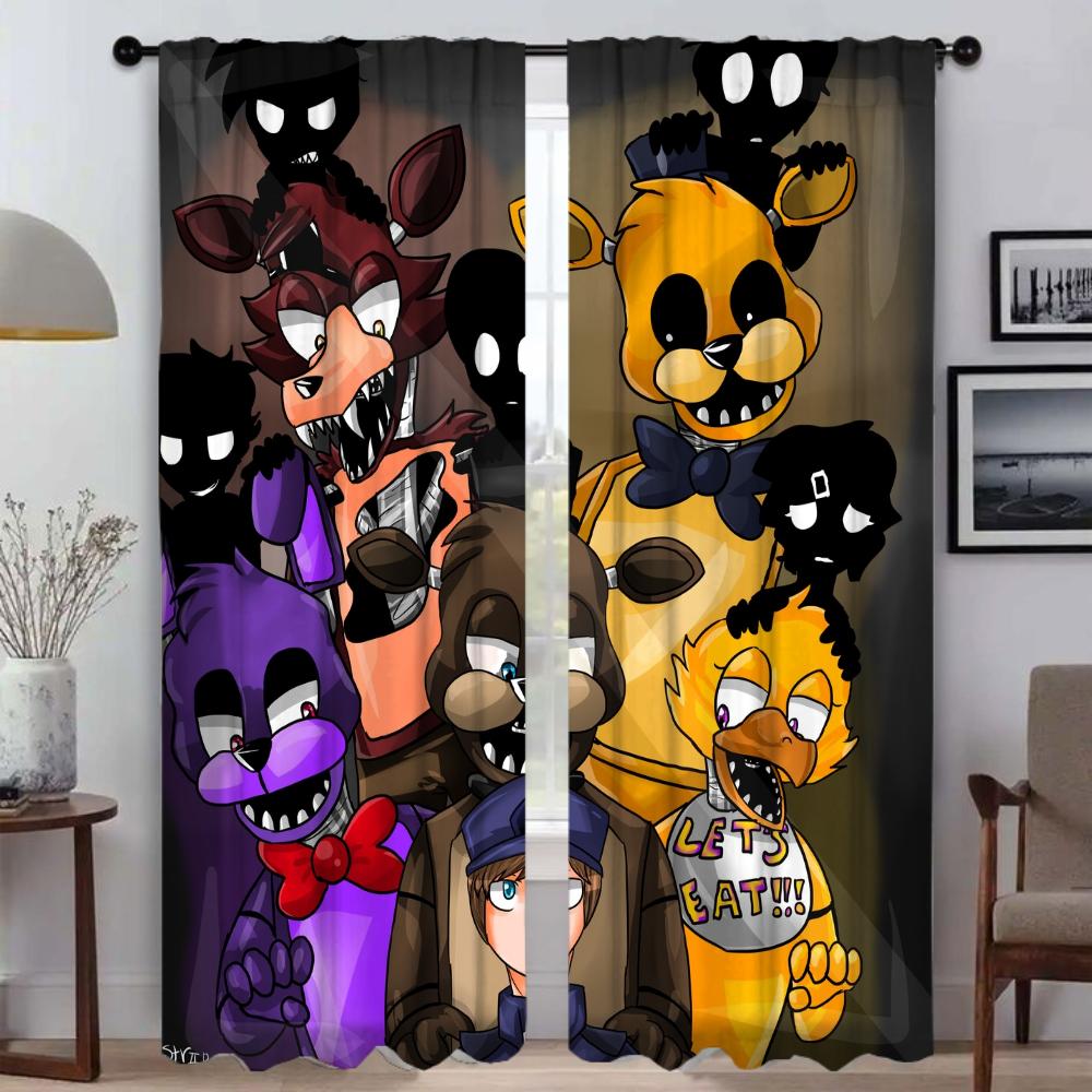 Five Nights At Freddy's Tulle for Bedroom Modern Living Room Curtains 2 Pieces Window Curtain Shades Halloween Decoration Camera