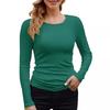 Camiseta Básica de Manga Larga para Mujer, Cuello Redondo, Canalé, Color Liso