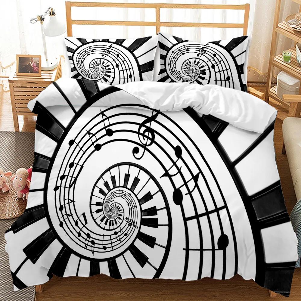 Piano Keys King Queen Duvet Cover 3D Cartoon Musical Notes Bedding Set For Kids Teens Adult Fashion Music Polyester Quilt Cover