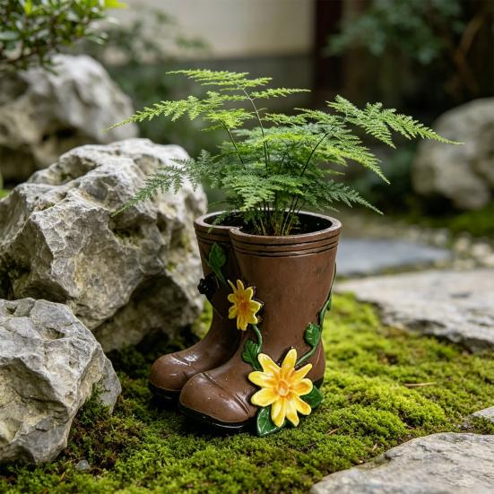 Small Rain Boots Planter Pot Rustic Cute Boot Flower Pot with Drainage Hole for Succulents Herb Flowers Decorative Table Centerpiece for Mom