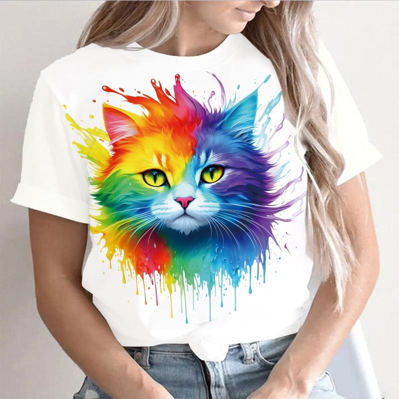 Women's 3D Prints butterfly Cat T-Shirts Short Sleeve Tee Tops 3D Prints O-Neck T- Shirt Summer Casual Women's Clothing Apparel