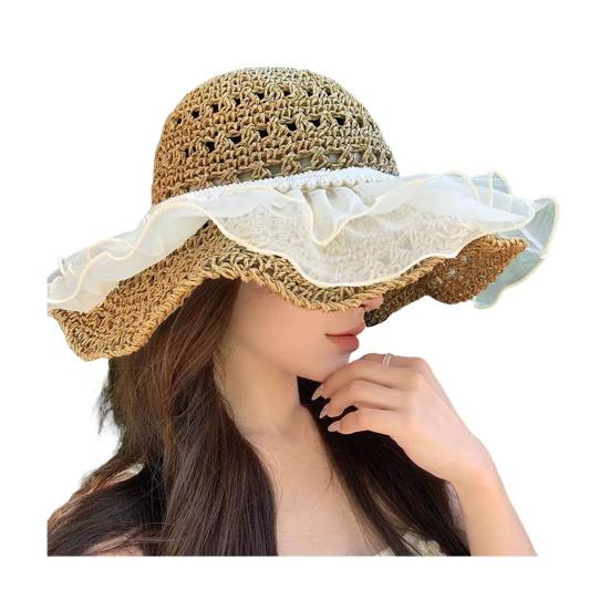 Summer Fisherman Hat, Hollow Straw Weaving Large Brim Beach Hat, Foldable Portable Rainbow Color Basin Hat