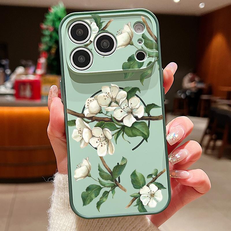 Pink Cartoon Floral Case For iPhone 17 Pro Max iPhone 16 Pro Max 15 14 13 Magnetic For Magsafe Hybrid TPU+PC Matte Cover