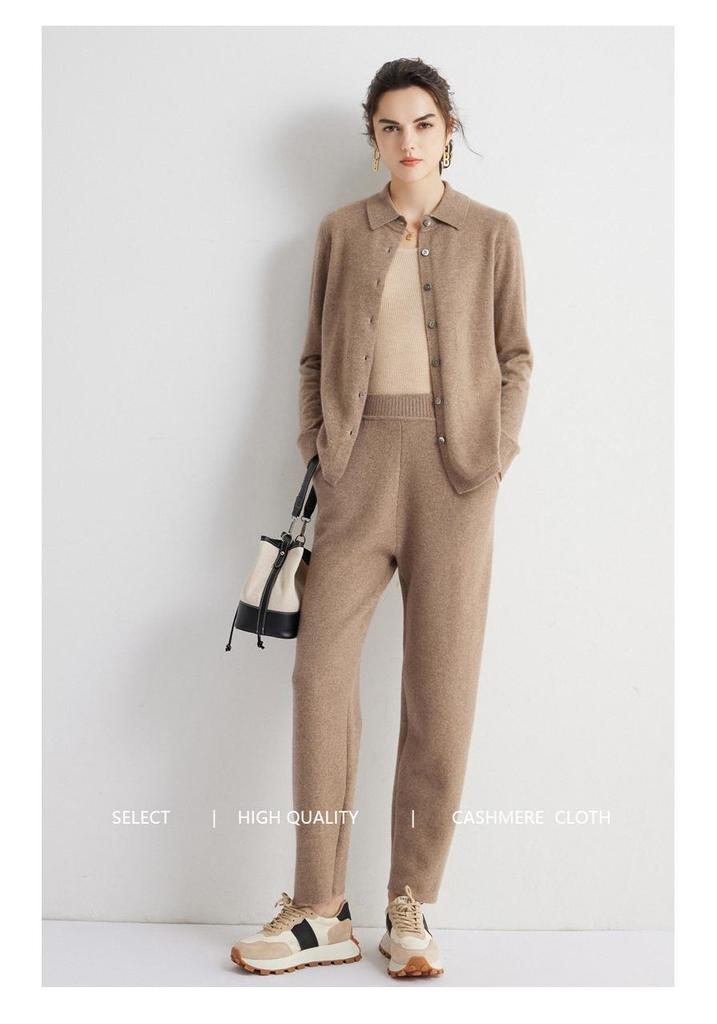 Women's 100% Cashmere Polo Neck Sweater - Loose Long Sleeve Knit Cardigan for Autumn and Winter