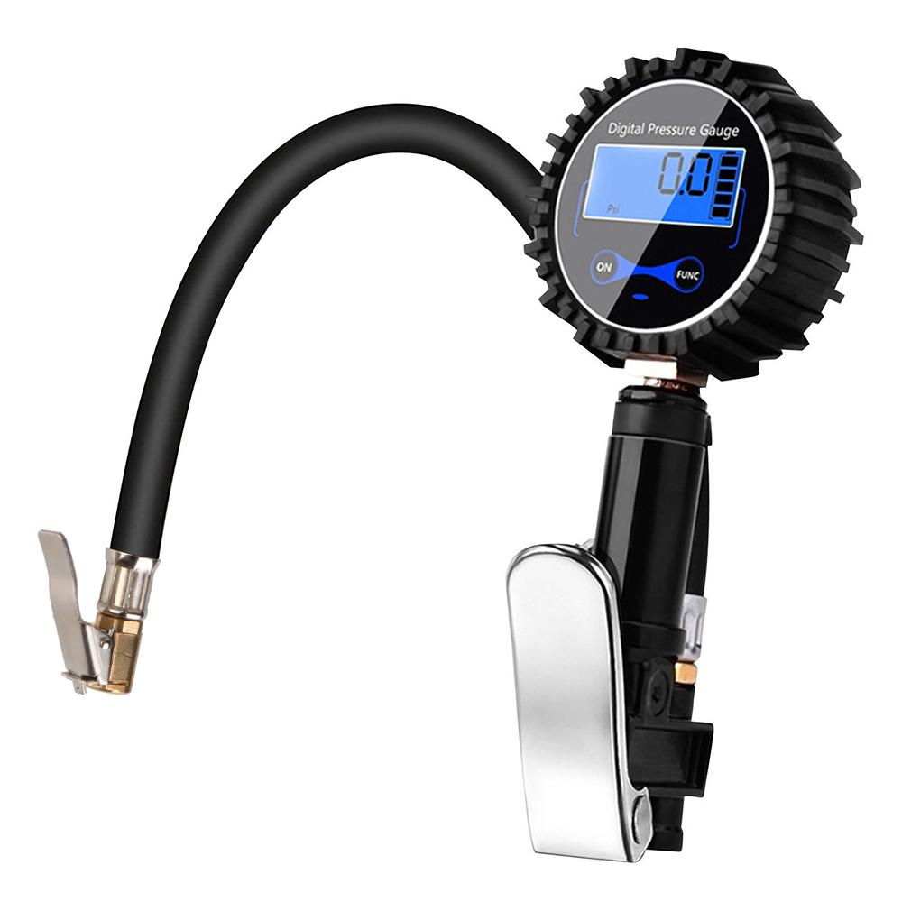 Universal Inflation Monitoring Manometer Air Line Clip-on Tyre Pump Aluminum Alloy Tire Pressure Inflator Gauge LCD Digital