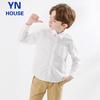 Yinuofang Boys' White Long-Sleeve Shirt with Pockets