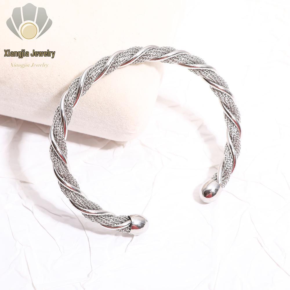 Luxurious European & American Titanium Steel Open Woven Bracelet with Gold Plating