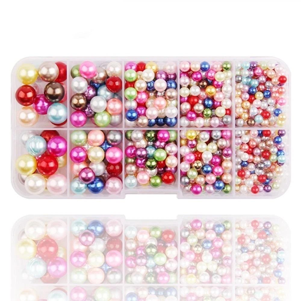 Hand Press Beads Pearl Rivet Set with Beads Screw Heads Multi-color DIY Jewelry Making Kit Loose Beads Circular/Irregular Shape