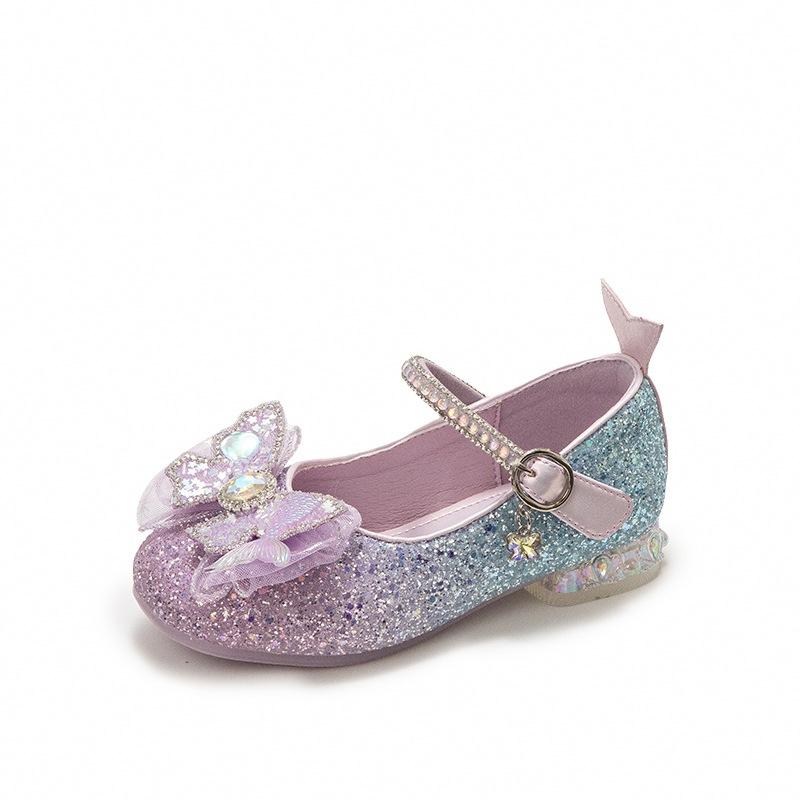 Size 26-37, children's high heels 2025 new princess shoes girls single shoes spring and summer little girl crystal sparkling shoes