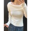 Temperament One-word Shoulder High-end Knitted Bottoming Shirt Women's Spring Slim-fit Spice Girl Long-sleeved Top Lazy Sweater